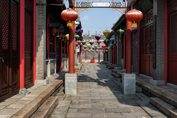 Foshan city, Guangdong, China. Xi Qiao Mountain Guoyi Movie and TV City.  Decorated Marriage street.