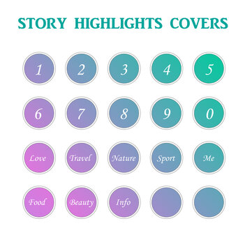 Instagram Story Highlights Cover Icon set, gradient background numbers and words