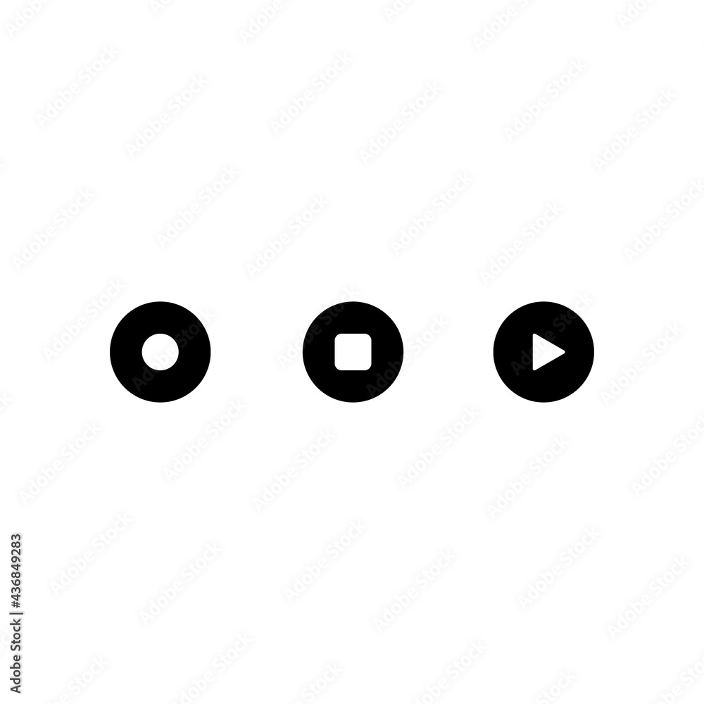 Poster record, stop and play button icon vector. media player element icons