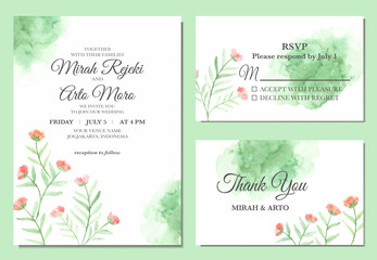 Fototapeta na wymiar Hand painted of simple floral watercolor wedding invitation 