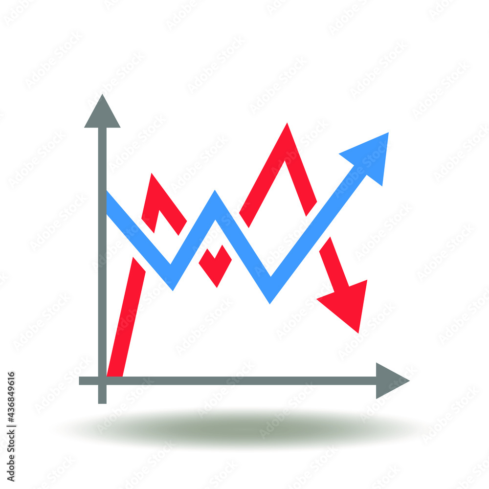 Poster chart with growing and falling volatile graph vector illustration. volatility icon. crisis analysis 