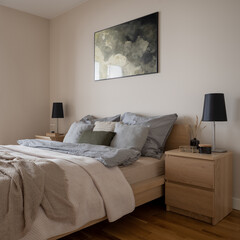 Fototapeta na wymiar Comfortable and bright bedroom