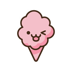 Anime style cartoon sweet food. Cotton candy emoji vector character.