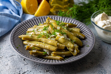 Turkish Food Broad Beans with Olive Oil and Dill (Turkish name; Zeytinyagli Bakla).