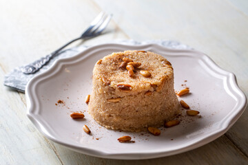 Traditional Turkish semolina sweet desert halva (Turkish name; irmik helvasi)