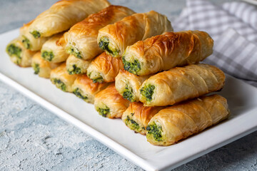 Turkish Tepsi Boregi, Round Borek, Tray pastry (Turkish name; rulo borek - sigara boregi)