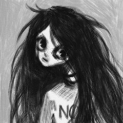 Girl with a black hair. Gothic character. 