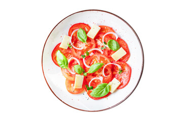 tomato salad veggie vegetable basil diet on the table summer healthy food diet meal snack copy space food background rustic. top view vegan or vegetarian food