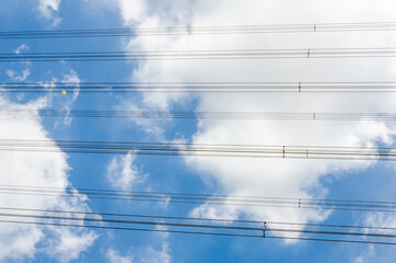 Electricity power line and blue sky background