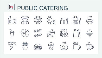 A set of vector icons from thin line, food and drinks. Cooking food.