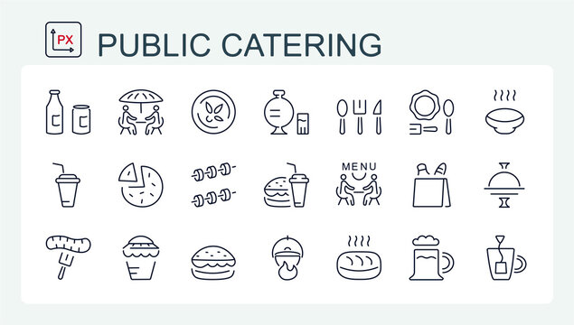 A set of vector icons from thin line, food and drinks. Cooking food.