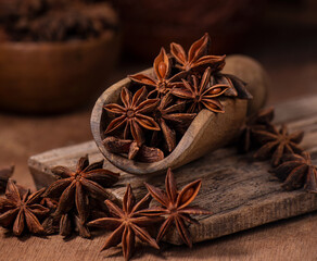 star anise on wooden background