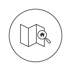 House on the map under a magnifying glass.