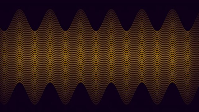 Animation of thin brown parallel curved zigzag lines slowly scrolling over black background
