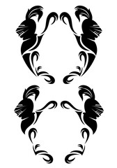 two medieval knights heads with plumage helmets and heraldic style copy space blank black and white vector design set
