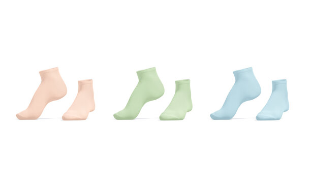Blank colored ancle socks pair mockup on tiptoe, side view