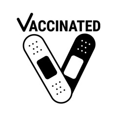 Vaccinated logo concept. Flat style sticker label card design template with medical patches. Vaccination campaign design template for clinic, poster, banner, print, textile, badge. Vector illustration