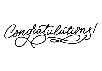Congratulations lettering inscription isolated on white. Congrats hand drawn script for wedding, anniversary, Birthday, celebration. Elegant hand drawn calligraphy. Flat style Vector illustration