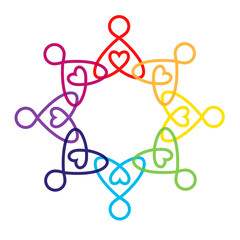 Rainbow frame of colorful people with hearts