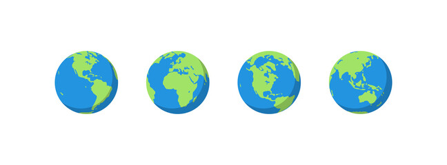 Planet earth set flat illustration.  World globe map. Vector isolated icon
