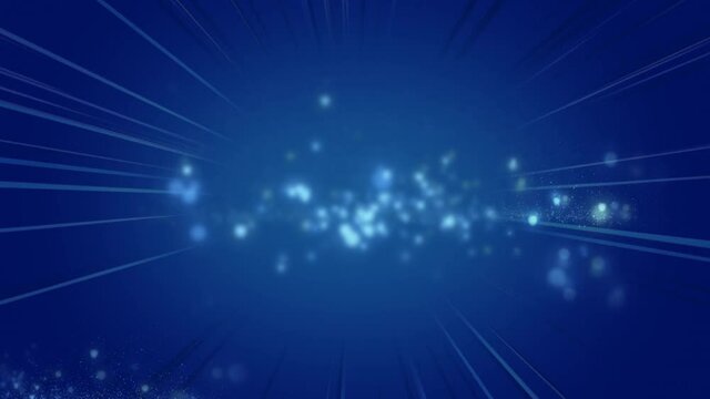 Animation of white spots of light and flickering lines on blue background