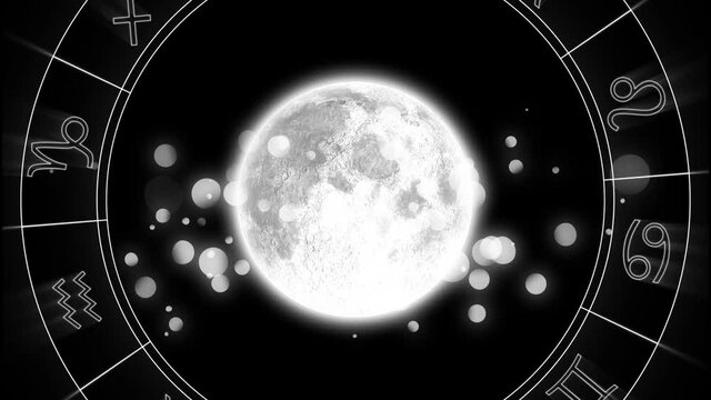 Animation of spinning star sign wheel with glowing planet and stars