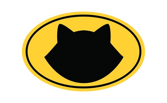 Cat logo vector illustration. Black cat face silhouette on yellow background. Cute design template for cat lovers can be used for greeting card, textile, fabrics, poster, print or banner. - Powered by Adobe