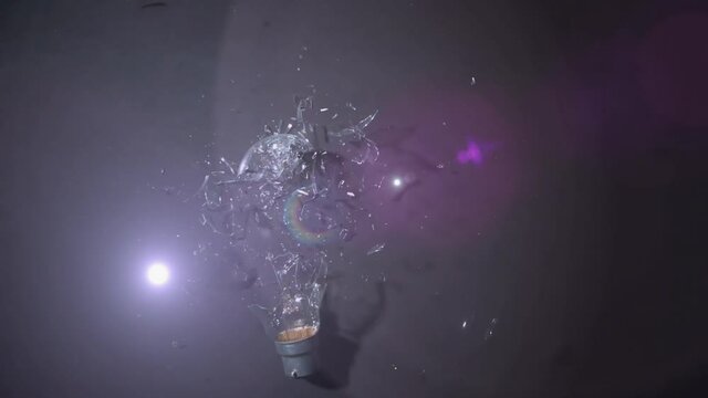 Animation of light bulb falling and breaking and copy space