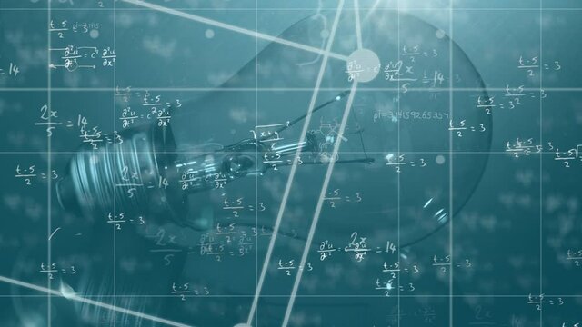 Animation of light bulb and scientific formule data processing