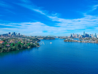 Obraz premium Panoramic aerial drone view of Sydney CBD views from Woolwich NSW Australia