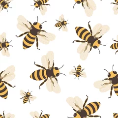 Fotobehang Bee seamless vector pattern. Great for themed backgrounds, home decor, wallpaper, apparel. Flat style © Larysa