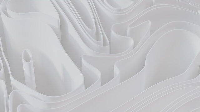 White 3D Waves form a Light abstract background. 3D Render. 