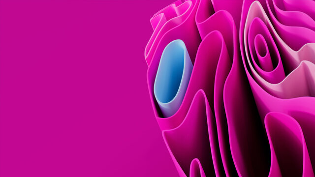 Pink and Blue 3D Waves form a Multicolored abstract background. 3D Render with copy-space.  