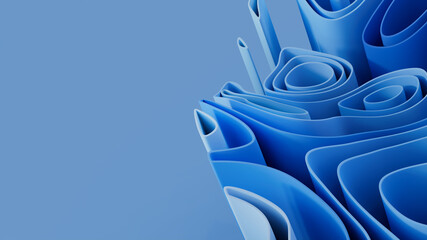 Abstract wallpaper made of Blue 3D Waves. Colorful. 3D Render with copy-space. 