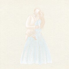 Figurines of the bride and groom watercolor illustration for a wedding on a textured background