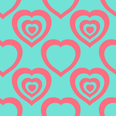 Heart shape seamless pattern. Pink blue cute background trendy color, geometric repeating pattern for fabric textile. Heart love romance