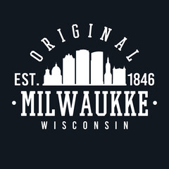 Milwaukee, WI, USA Skyline Original. A Logotype Sports College and University Style. Illustration Design Vector City. - obrazy, fototapety, plakaty