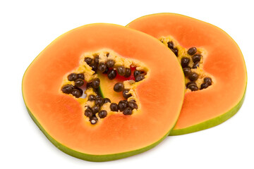 sliced ripe papaya fruit isolated on white background. exotic fruit. clipping path