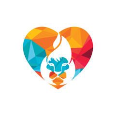 Lion fire vector logo design template. Creative lion flames with heart shape logo design concept. 