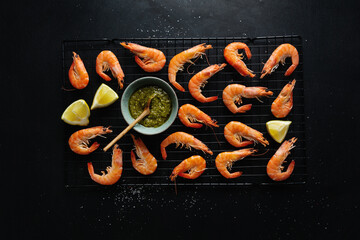 Shrimps with spices on board
