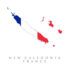 Fototapeta premium Vector Illustration Flag of New Caledonia (France) for continue. New Caledonia high resolution map with national flag. Flag of the country overlaid on outline map isolated on white background.