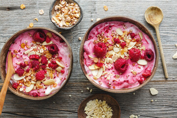 Granola with berries and yogurt in bowl