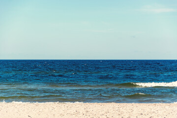 Fototapeta na wymiar horizontal line of blue sea and sand beach calming view of nature