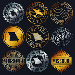Missouri, USA Business Metal Stamps. Gold Made In Product Seal. National Logo Icon. Symbol Design Insignia Country.