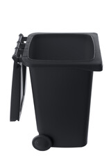 Plastic black trash can isolated on white background
