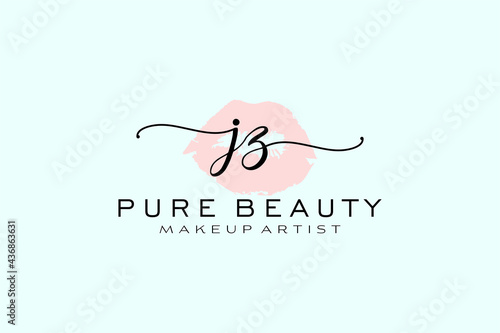 Initial Jz Watercolor Lips Premade Logo Design Logo For Makeup Artist Business Branding Blush Beauty Boutique Logo Design Calligraphy Logo With Creative Template Wall Mural Auzora
