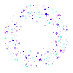 Flying stars confetti holiday vector in cyan blue violet on white. Abstract starburst modern confetti.