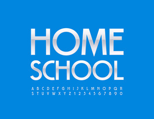 Vector modern sign Home School with Glossy white Font. Stylish Alphabet Letters and Numbers set