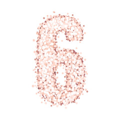 Shiny alphabet number six of pink gold glitter or confetti, isolated on a white background. Beautiful design for birthday cards, wedding invitations, greeting cards, banners, flyers, posters etc.
