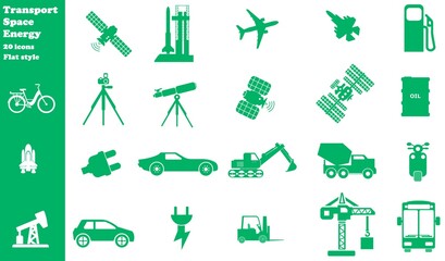 Transport, espace et énergie en 20 icônes vertes, collection © Atlantis